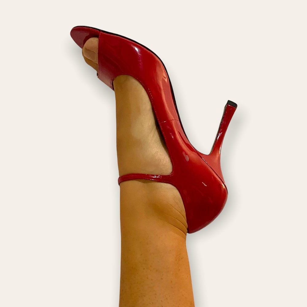 Guess Red Mary Jane Peep Toe Heels